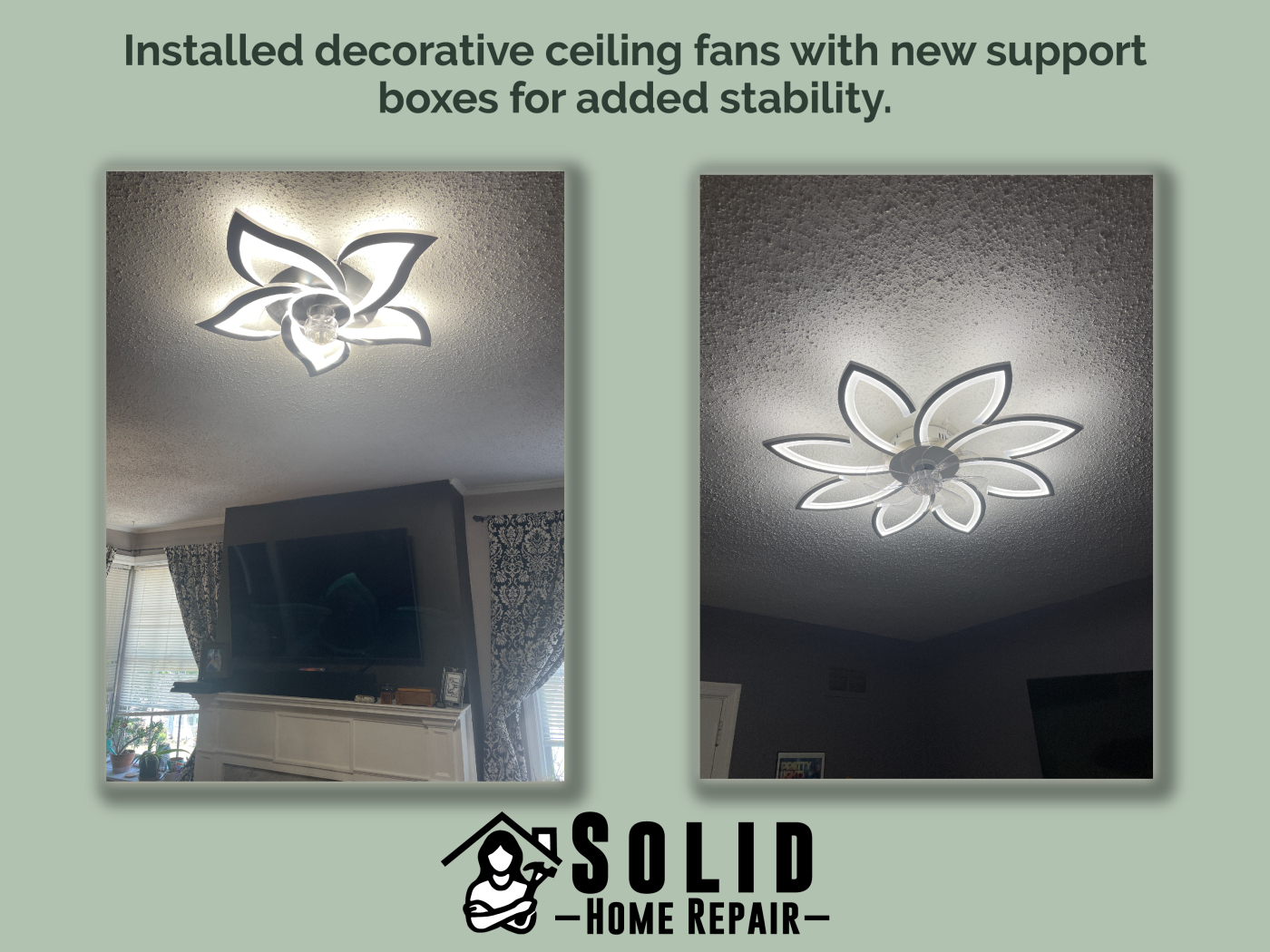 Ceiling fan installed on new ceiling mount with dedicated wall switch control in Birmingham, AL.